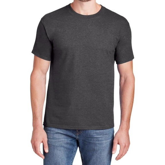 Hanes Men Beefy-T Crew Neck T-Shirt, Comfortable Short Sleeve Classic Fit Tee, Charcoal Heather, L