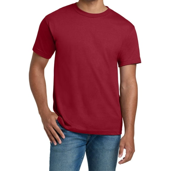 Hanes Men Beefy-T Crew Neck T-Shirt, Comfortable Short Sleeve Classic Fit Tee, Deep Red, M