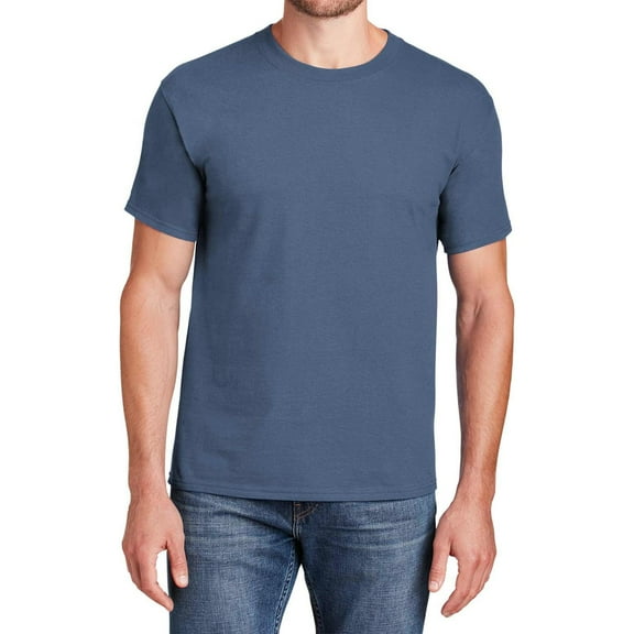 Hanes Men Beefy-T Crew Neck T-Shirt, Comfortable Short Sleeve Classic Fit Tee, Denim Blue, S