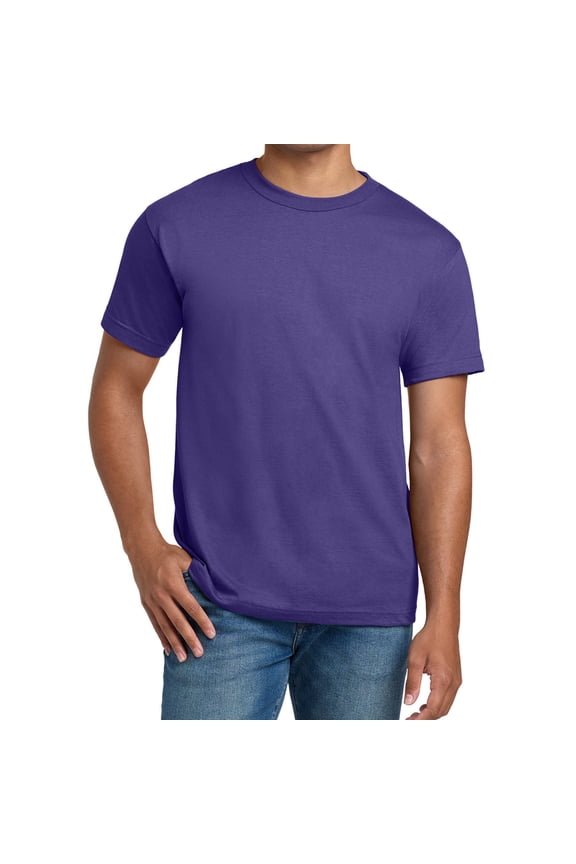 Men Beefy-T Crew Neck T-Shirt, Comfortable Short Sleeve Classic Fit Tee, Purple, L