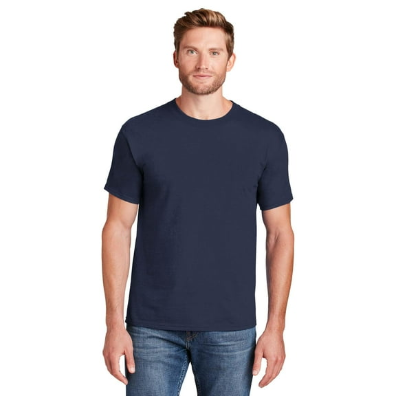 Hanes Men Beefy-T Heavyweight Cotton Crew Neck T-Shirt, Short Sleeve, Navy, 1-Pack, Sizes S-3XL