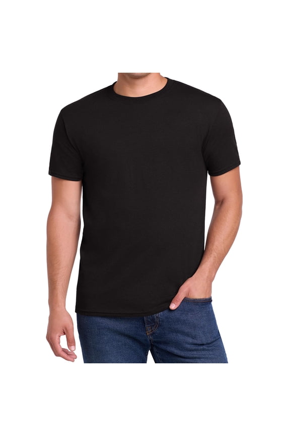 Men EcoSmart T-Shirt, Short Sleeve Crew Neck Cotton-Poly Blend Classic Tee, Black, M