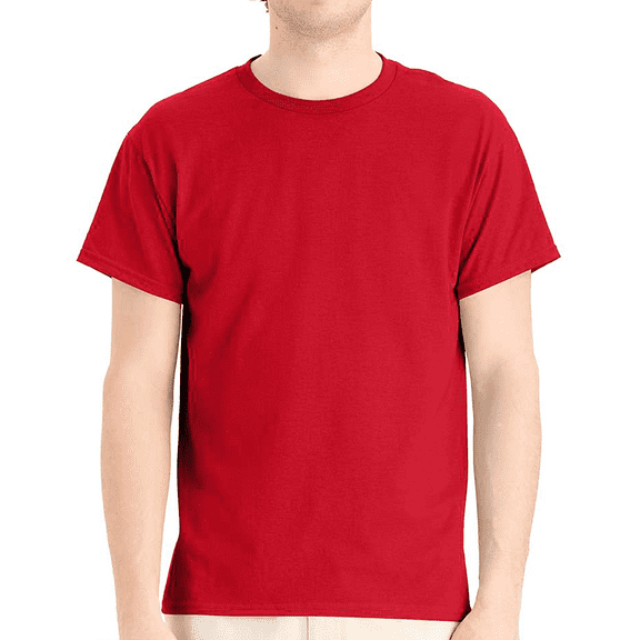 Hanes Men EcoSmart T-Shirt, Short Sleeve Crew Neck Cotton-Poly Blend Classic Tee, Deep Red, L