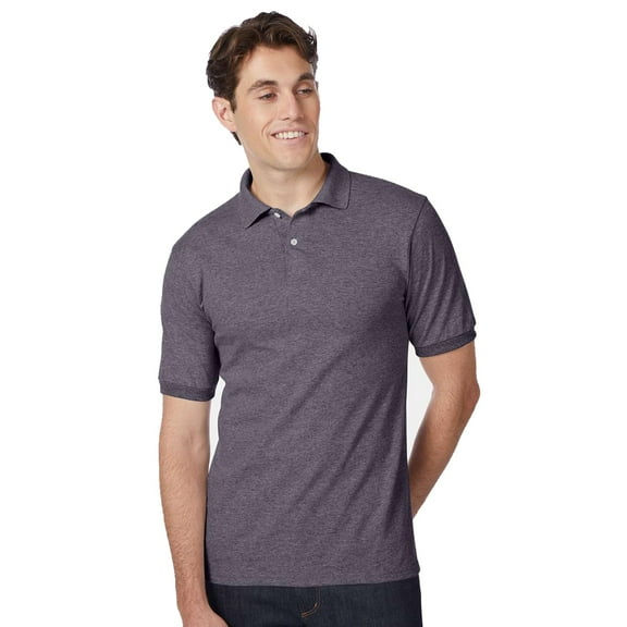 Hanes Men Ecosmart Jersey Polo, Short Sleeve Collared Shirt, 50-50 Cotton-Poly, Charcoal Heather, 2XL