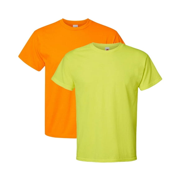 Hanes Men Hi Vis Safety T-Shirt, Short Sleeve Work Tee - 2 Pack Green, Orange, Sizes S-5XL, 60/40 Cotton/Poly