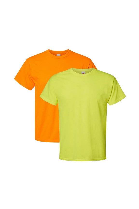 Men Hi Vis Safety T-Shirt, Short Sleeve Work Tee - 2 Pack Green, Orange, Sizes S-5XL, 60/40 Cotton/Poly