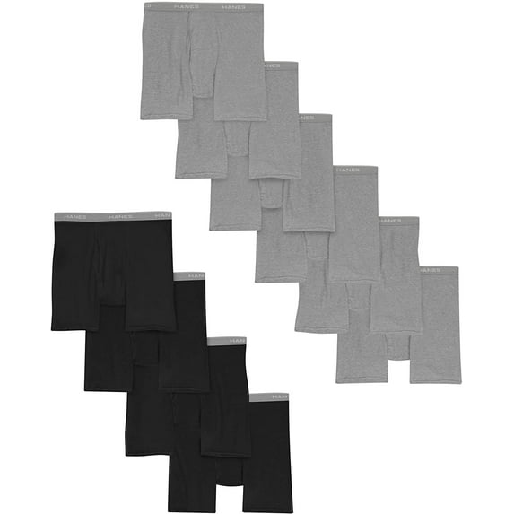 Hanes Men's Cool Dri Tagless Boxer Briefs With Comfort Flex Waistband, Multipack, 10 Pack - Marled Black/Gray Assorted , Small