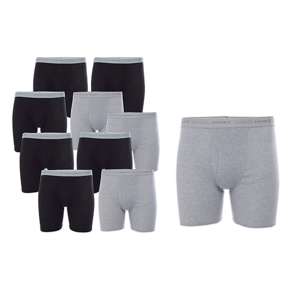 Hanes Men's 10-Pack Boxer Briefs with Comfort Flex Waistband, Black/Grey, Large