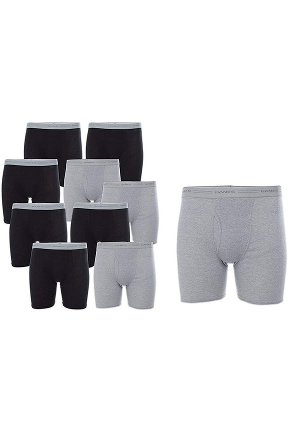 Men's 10-Pack Boxer Briefs with Comfort Flex Waistband, Black/Grey, Large