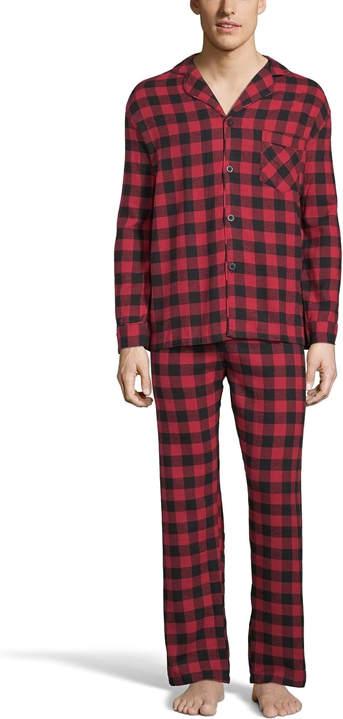 Hanes Men's 100 Cotton Flannel Plaid Pajama Top and Pant Set, Red