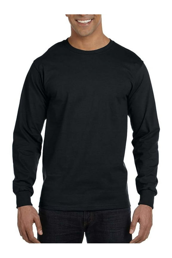 Men's 100% Cotton Long Sleeve Beefy T-Shirt Big Sizes 5186x, Black, 3XLarge