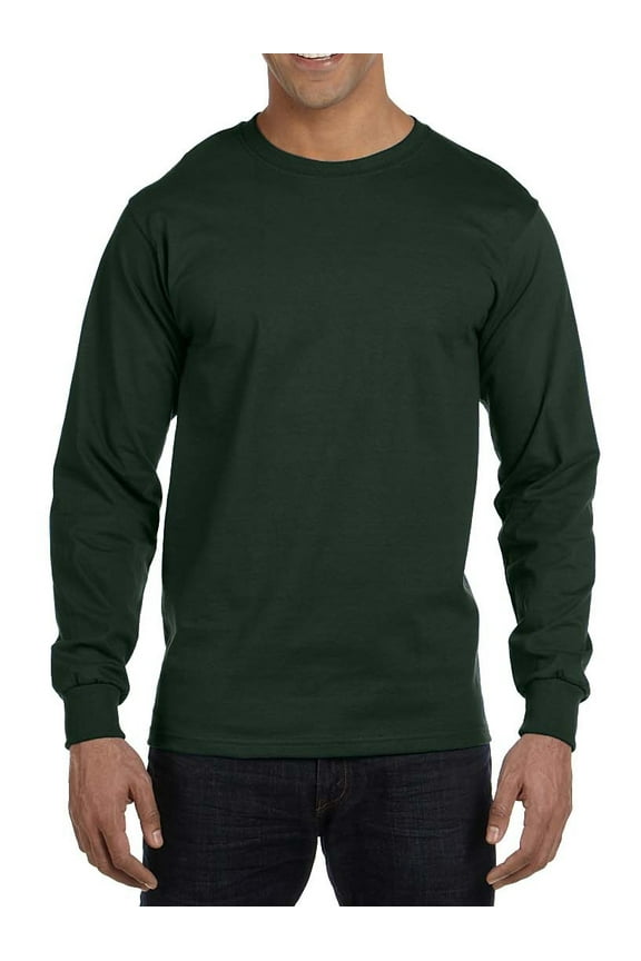 Men's 100% Cotton Long Sleeve Beefy T-Shirt Big Sizes, Deep Forest, 2XLarge