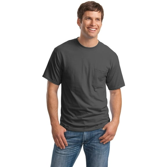 Hanes Men's 100 Percent Cotton T-Shirt with Pocket. 5190