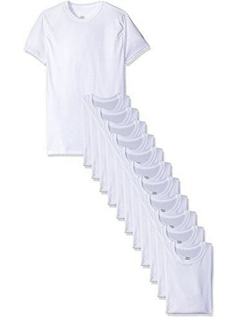 Hanes Men's Large, 12-Pack Crew Neck T-Shirts, White, Tagless