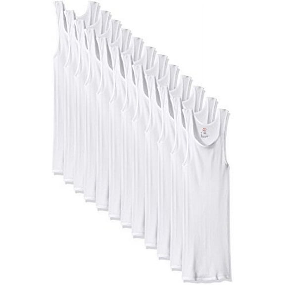 Hanes Men's 12-Pack FreshIQ ComfortSoft Tanks, White, Large