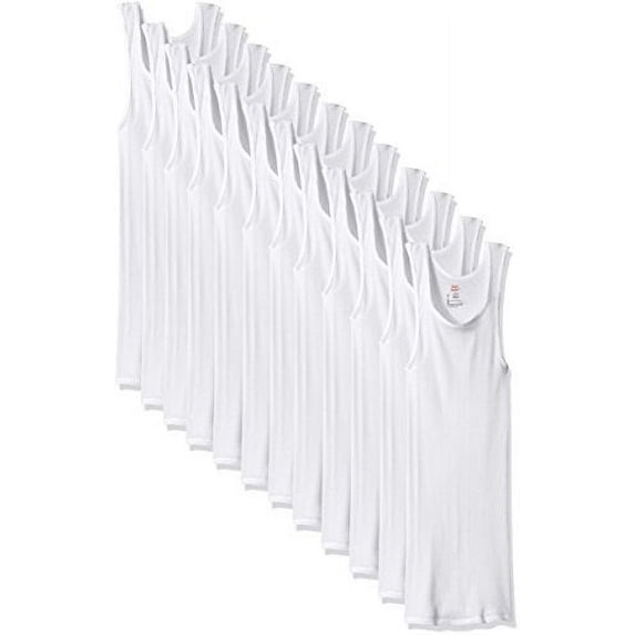 Hanes Men's 12-Pack FreshIQ ComfortSoft Tanks, White, Large