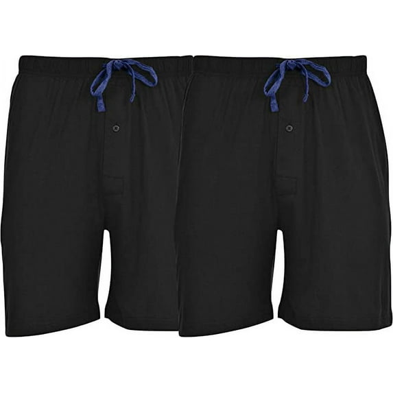 Hanes Men's 2-Pack Cotton Drawstring Knit Shorts Waistband & Pockets, Black, 3X-Large