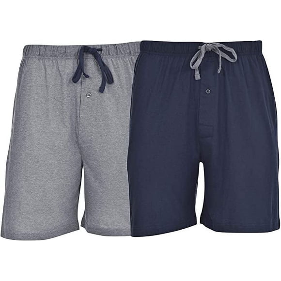 Hanes Men's 2-Pack Cotton Knit Short (Active Grey Heather/Bright Navy, Size Large)