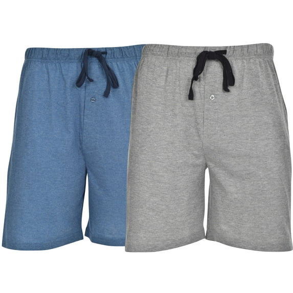 Hanes Men's 2-Pack Cotton Lounge Drawstring Knit Shorts with Waistband & Pockets, Grey Heather/Chambrey Blue, Medium