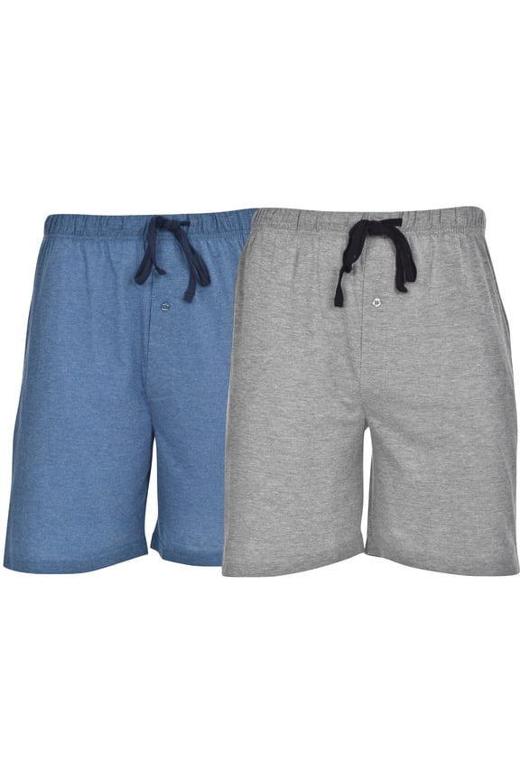 Men's 2-Pack Cotton Lounge Drawstring Knit Shorts with Waistband & Pockets, Grey Heather/Chambrey Blue, XX-Large