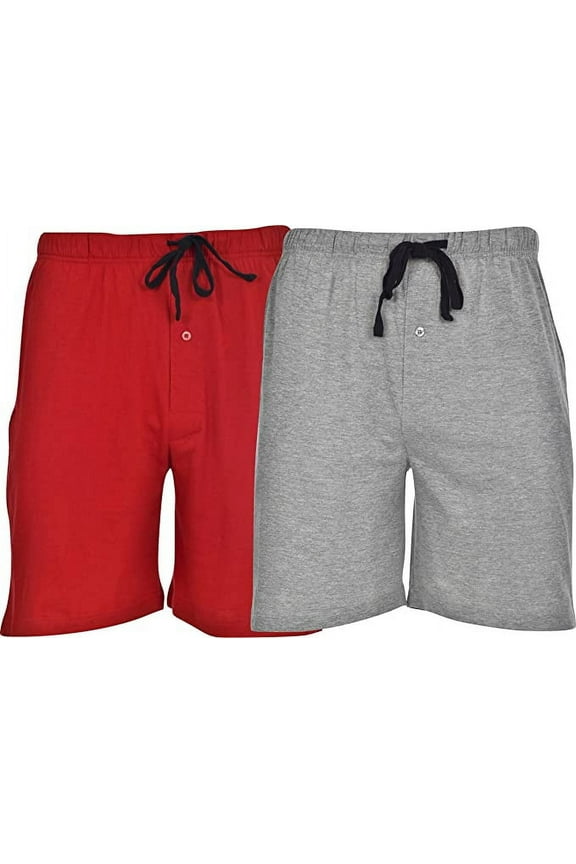 Men's 2-Pack Cotton Lounge Drawstring Knit Shorts with Waistband & Pockets, Red/Grey Heather, Medium