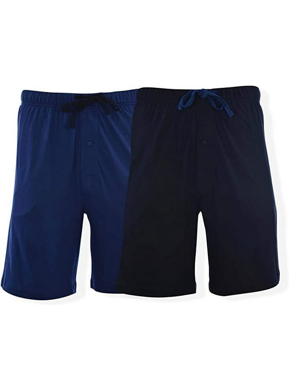 Hanes Men's 2-Pack Knit Sleep Pajama Drawstring Shorts, Black/Blue Depth, 5X-Large