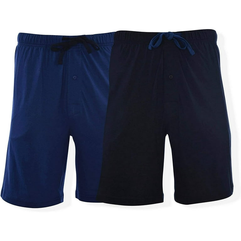 Hanes Men's 2-Pack Knit Sleep Pajama Drawstring Shorts, Black/Blue