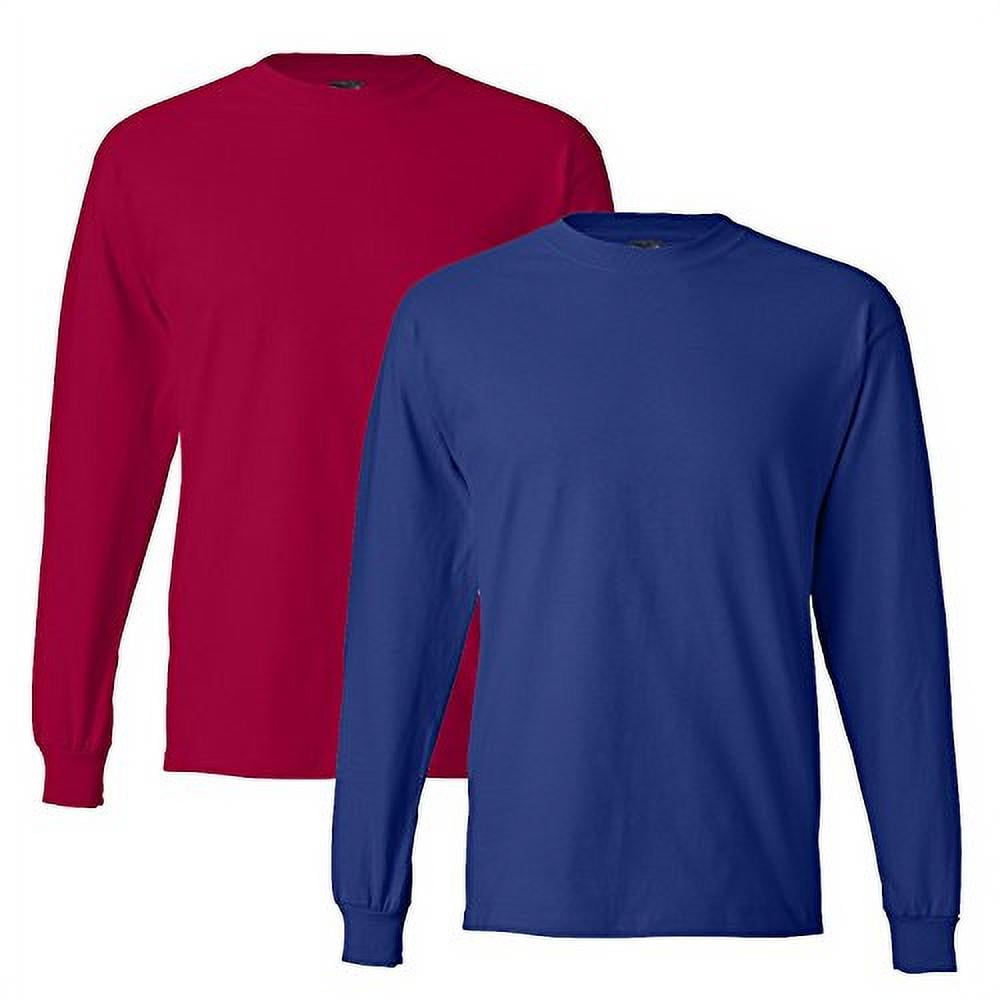 Hanes Men's 2 Pack Long Sleeve BeefyT Shirt, Large, 1 Red / 1 Royal