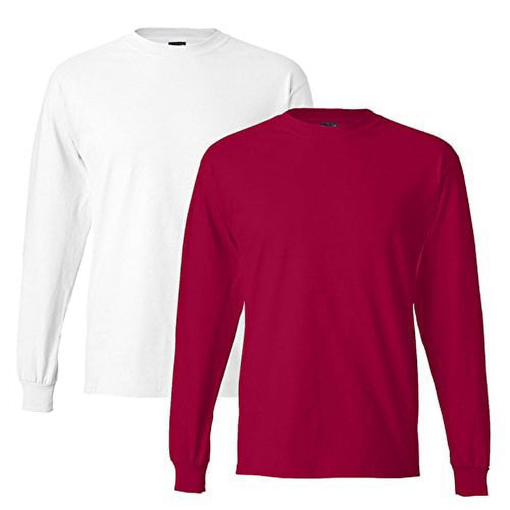 Hanes Men's 2 Pack Long Sleeve BeefyT Shirt, XXLarge, 1 White / 1 Red