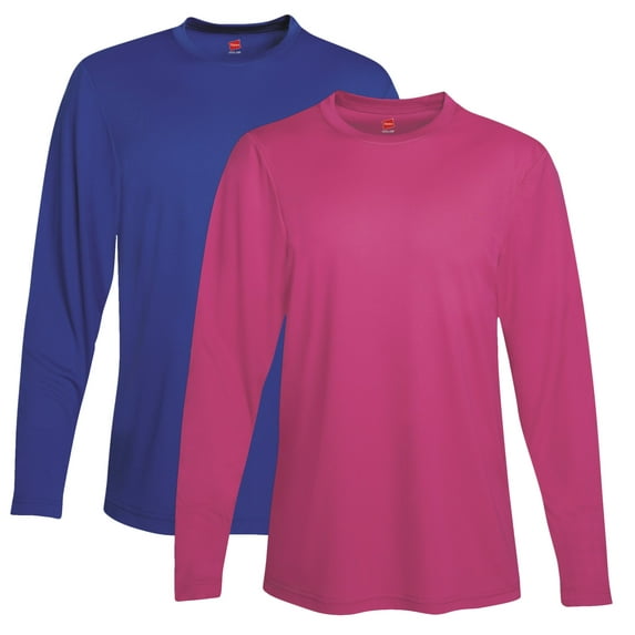 Hanes Men's 2 Pack Long Sleeve Cool Dri T-Shirt UPF 50 - 1 Deep Royal / 1 Wow Pink - Large