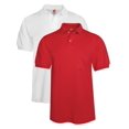 thumbnail image 1 of Hanes Men's 2 Pack Short Sleeve Jersey Pocket Polo, White/Deep Red, Large, 1 of 1