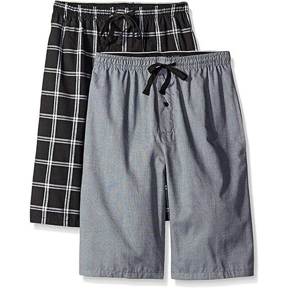 Hanes Men's 2-Pack Woven Pajama Short, Black/Grey, Large