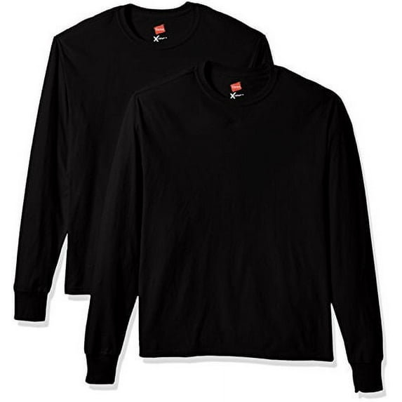 Hanes Men's 2 Pk X-Temp Long Sleeve Tee, Ebony, Large Pack of 2