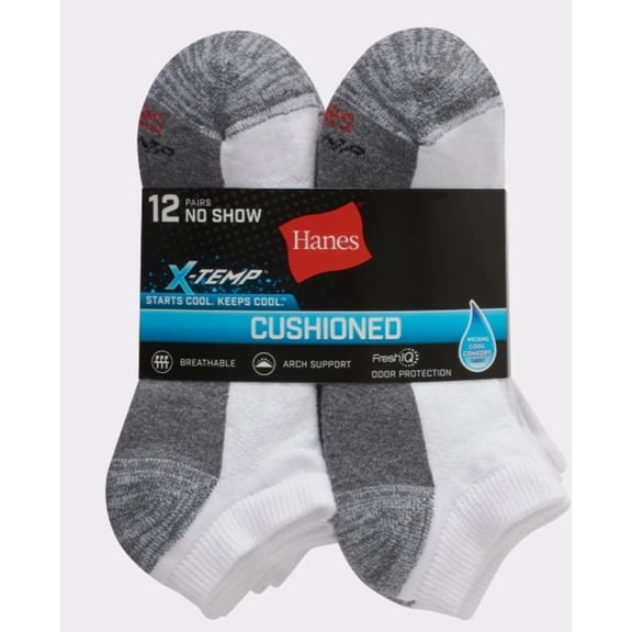 Hanes Men's 24-Pack X-Temp Comfort Cool No-Show Socks White, (Shoe Size 6-12 / Sock Size 10-13) (Fresh IQ Advanced Odor Protection Technology, Extra-Thick Comfort Cooling / Reinforced Heel & Toe CC12