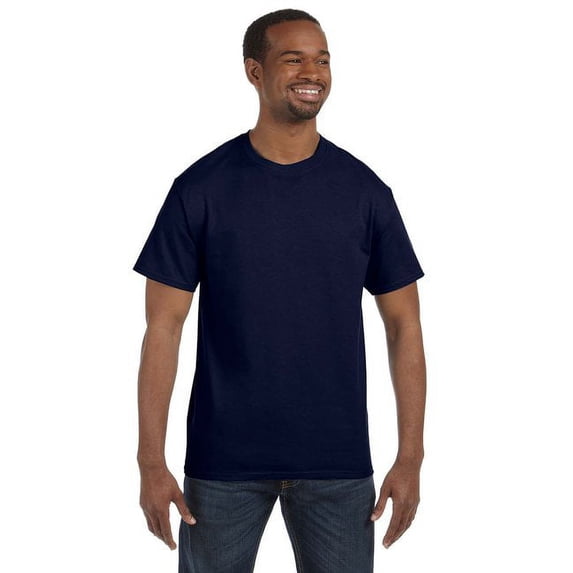 Hanes Men's 3 Pack Authentic 6 Oz Cotton Crewneck Navy T-Shirt, Size L