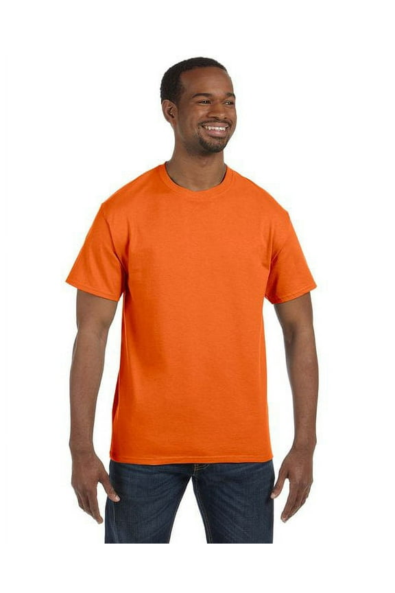 Men's 3 Pack Authentic 6 Oz Cotton Crewneck Orange T-Shirt, Size M