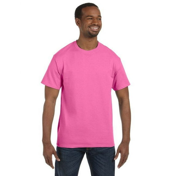 Hanes Men's 3 Pack Authentic 6 Oz Cotton Crewneck Pink T-Shirt, Size 5XL