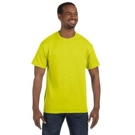 Hanes Men's 3 Pack Authentic 6 Oz Cotton Crewneck Safety Green T-Shirt, Size M