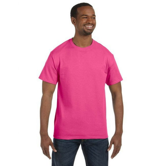 Hanes Men's 3 Pack Authentic 6 Oz Cotton Crewneck Wow Pink T-Shirt, Size 3XL