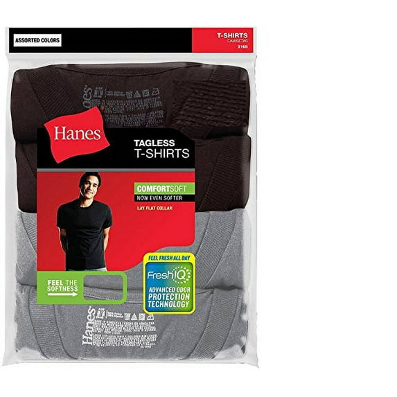 Hanes Men's 3-Pack Crew Neck T-Shirt (X-Large, Black & Grey)