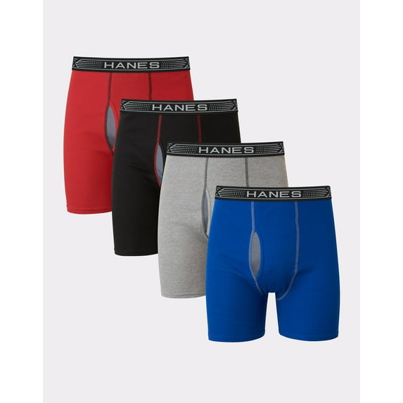 Hanes Men's 4-Pack Boxer Briefs X-Temp Cotton Tag Itch free FreshIQ Assorted