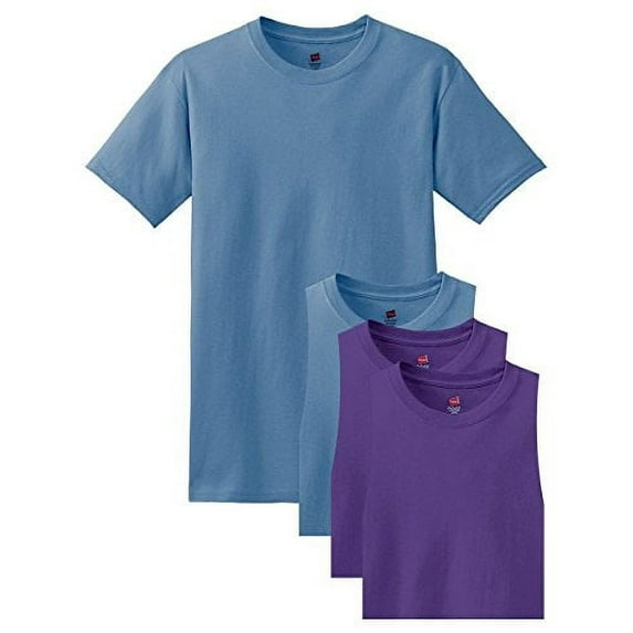 Hanes Men's 4 Pack Comfortsoft T-Shirt, 2 Denim Blue / 2 Purple, X-Large Pack4