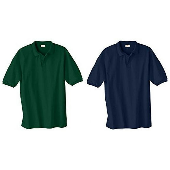 Hanes Mens Cotton-Blend EcoSmart® Jersey Polo (Pack of 2) (1 Deep Forest / 1 Navy)