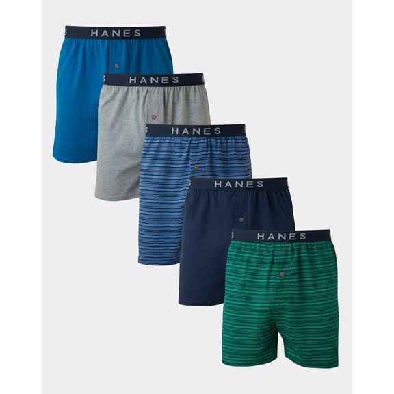 Hanes Knit Boxers 5 Pack Classics Men's TAGLESS ComfortSoft  Comfort Flex  Underwear