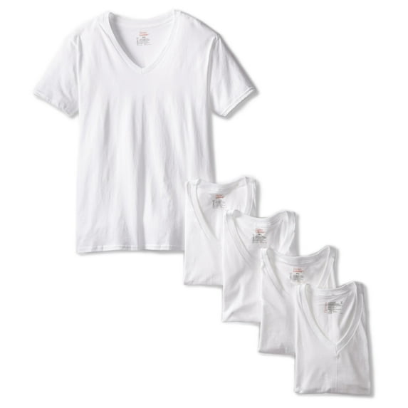 Hanes Men's 5-Pack V-neck T Shirt, White, Medium