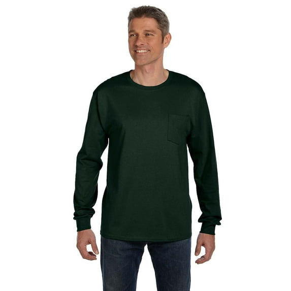 Hanes Men's 6.1 oz. Tagless Long-Sleeve Pocket T-Shirt - 5596