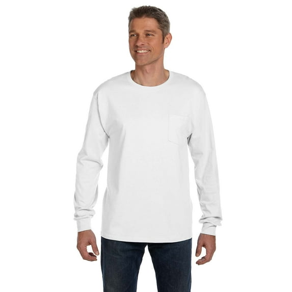 Hanes Men's 6.1 oz. Tagless Long-Sleeve Pocket T-Shirt - 5596