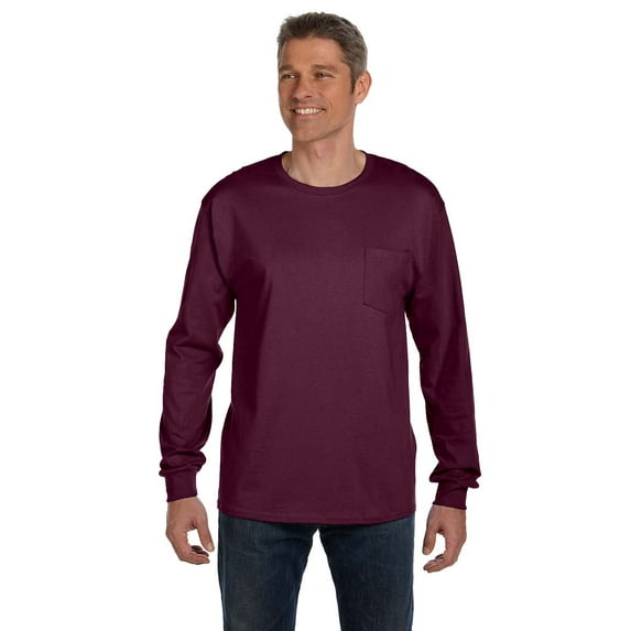 HN 5596 6.1OZ AUTHNTC LS PKT T (MAROON M)