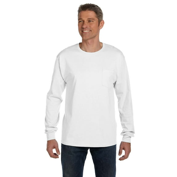 Hanes Men's 6.1 oz. Tagless Long-Sleeve Pocket T-Shirt - 5596