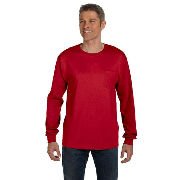 Hanes Men's 6.1 oz. Tagless Long-Sleeve Pocket T-Shirt - 5596